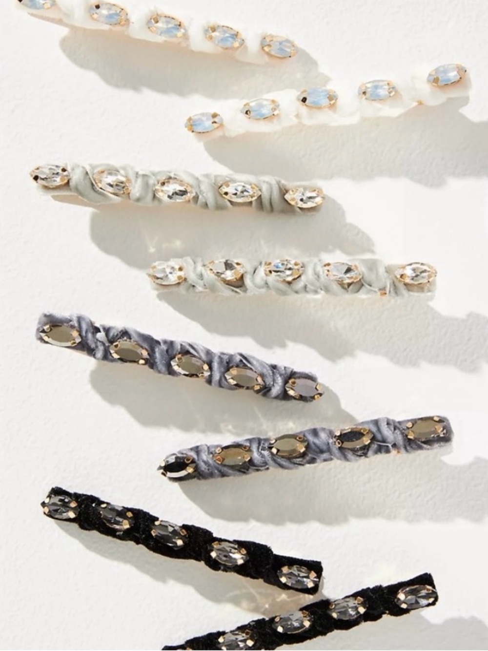 Anthropologie Violet and Brooks Set of Eight Crystal & Velvet Hair Clips